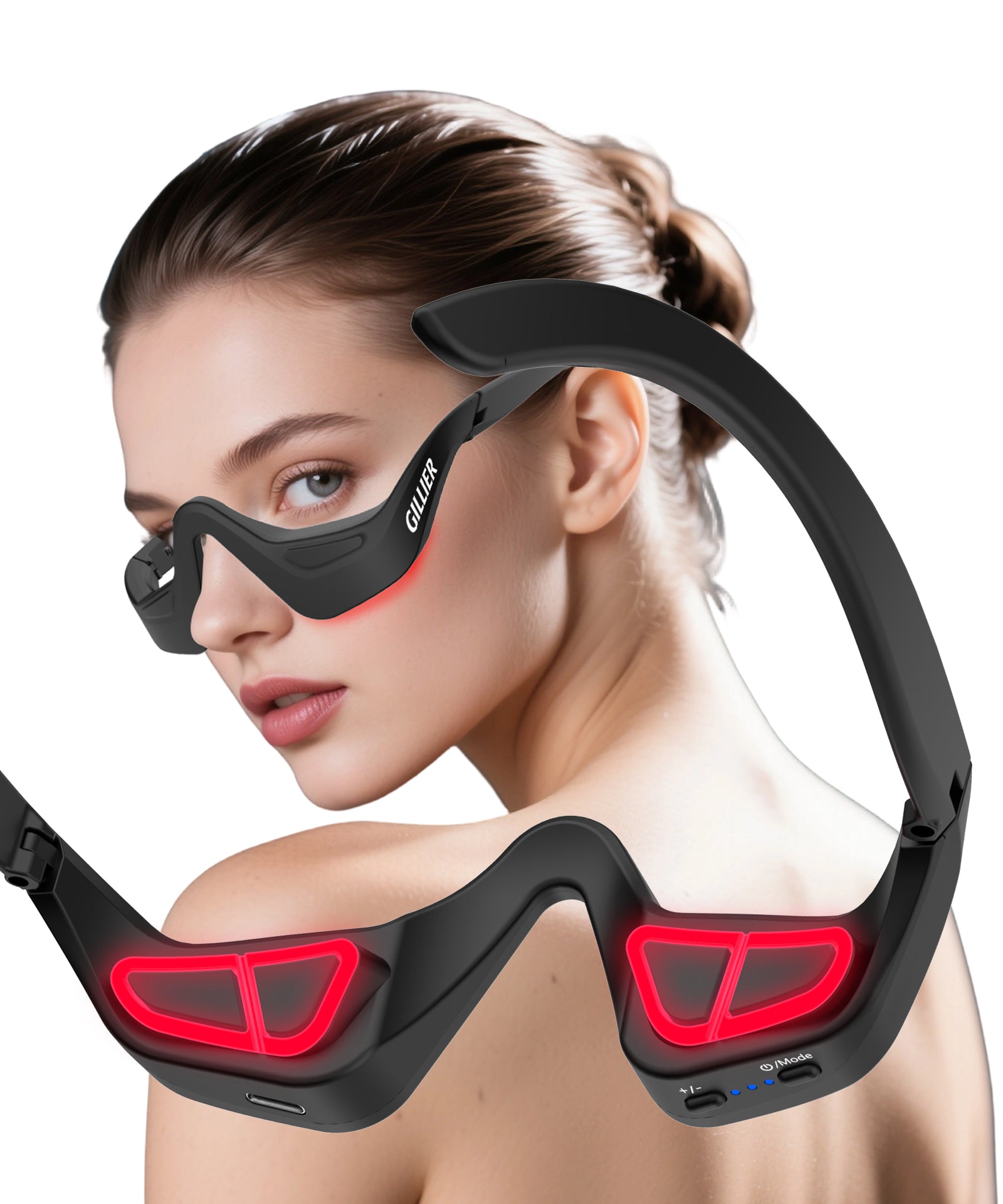 Eye Red Light Therapy Glasses, 7-Color LED Microcurrent Eye Massager for Eye Bags, Dark Circles, Wrinkles & Fine Lines, Red Light Therapy for Eyes, 3 Modes